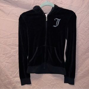 SOLD Juicy Couture Velour Zip up jacket Black with glittery/sparkly JUICY